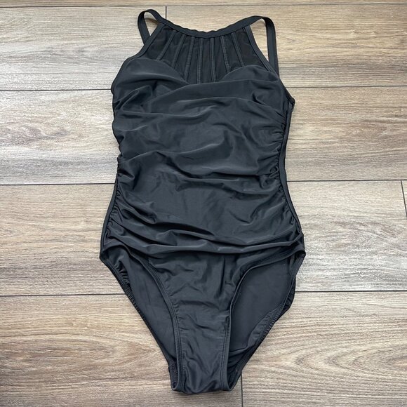 Alisha Levine High Neck One Piece Swimsuit Women's Size 8 Black Underwire - Picture 9 of 9